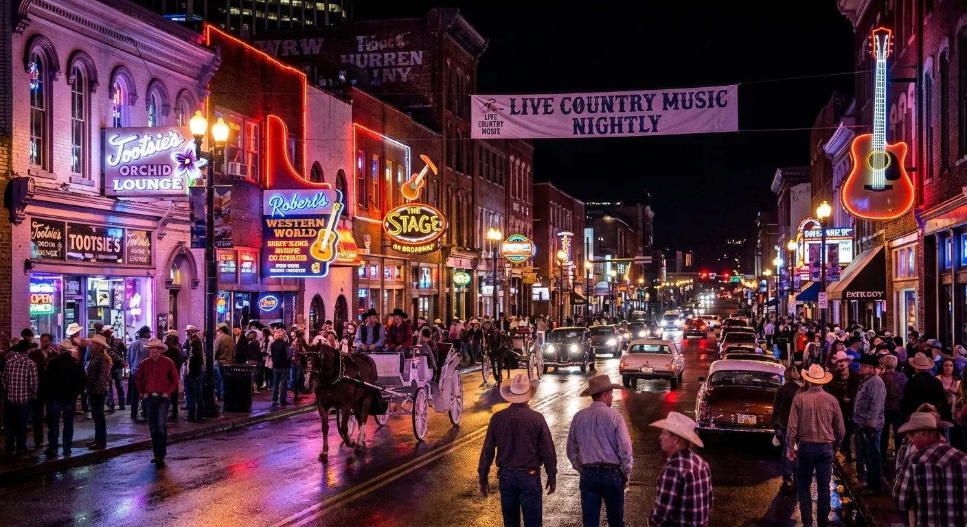 Broadway Nashville restaurants and neon signs