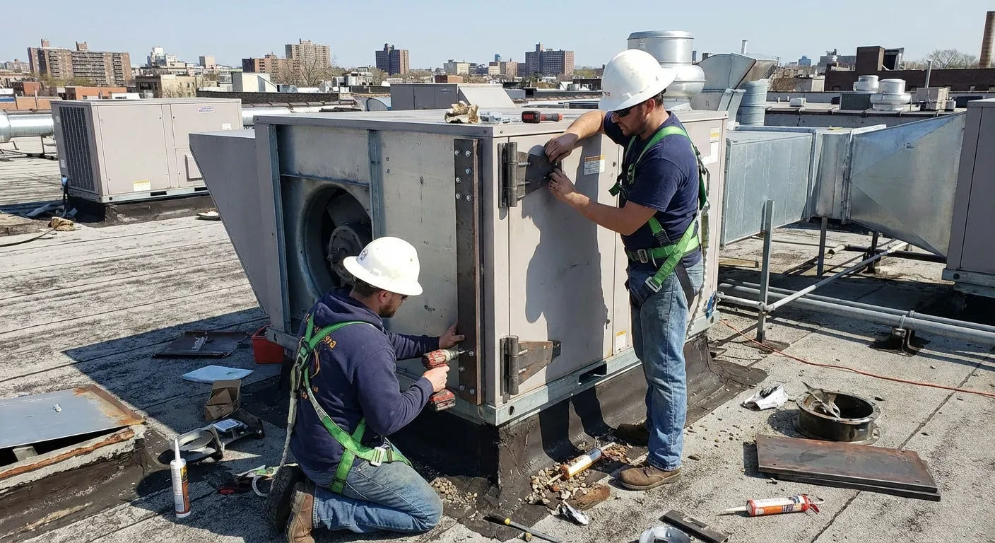 Exhaust fan hinge kit installation on Nashville commercial kitchen roof