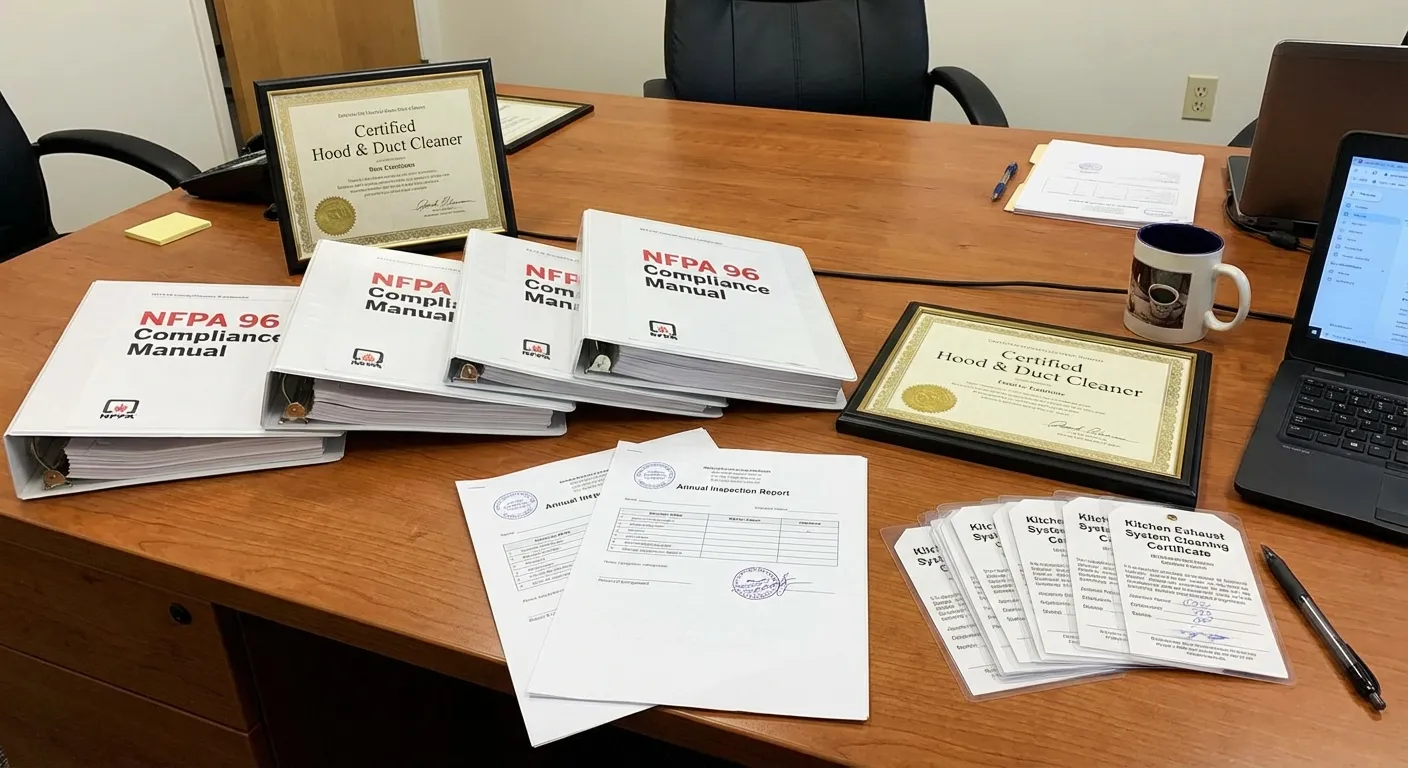 NFPA 96 compliance documentation and hood cleaning certification
